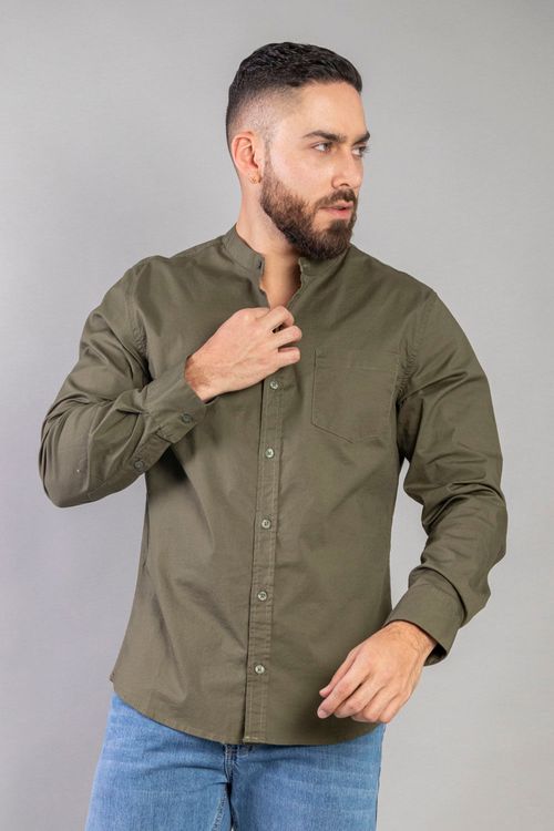 Camisa Manga Larga Essential Cuello Nerú en Popelina