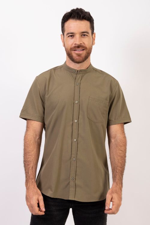 Camisa Manga Corta Essential Cuello Nerú en Popelina