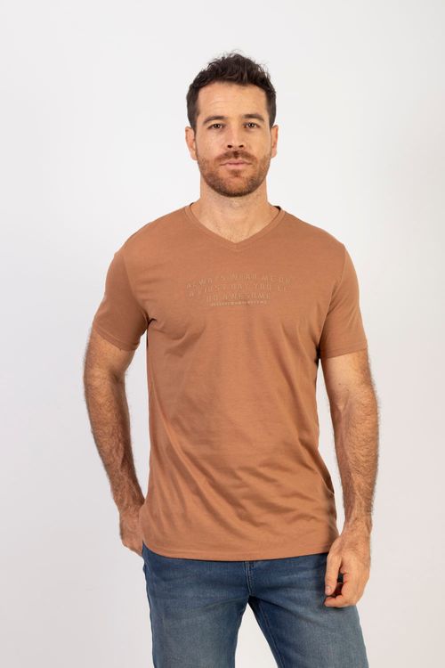 Camiseta Masculina Cuello V Essential Tejido de Punto a base de Poliéster Algodón