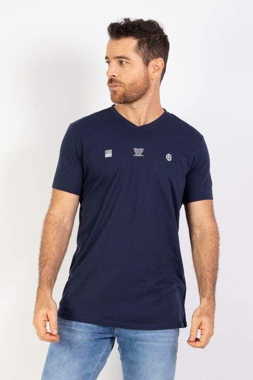Camiseta Masculina Cuello V Essential Tejido de Punto a base de Poliéster Algodón