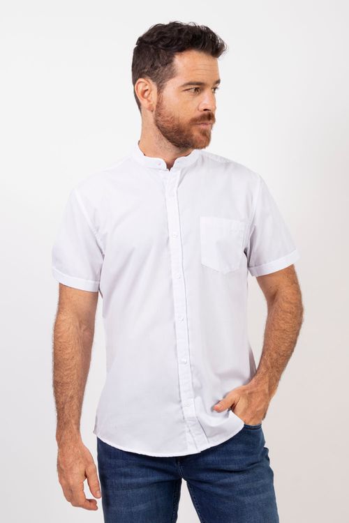 Camisa Manga Corta Essential Cuello Nerú en Popelina