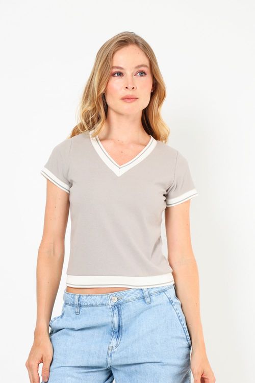Cropped V-Neck T-Shirt
