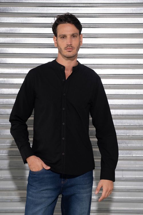 Camisa Manga Larga Essential Cuello Nerú en Popelina
